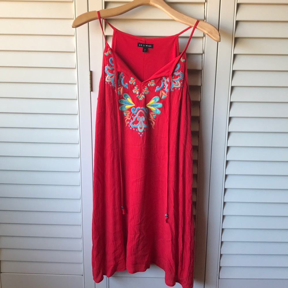 As U Wish Red Dress with Front Detailing 🌞